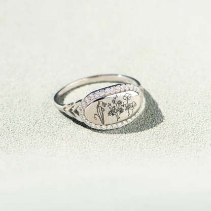 You Belong Among The Wildflowers Sterling Silver Birth Flower Ring
