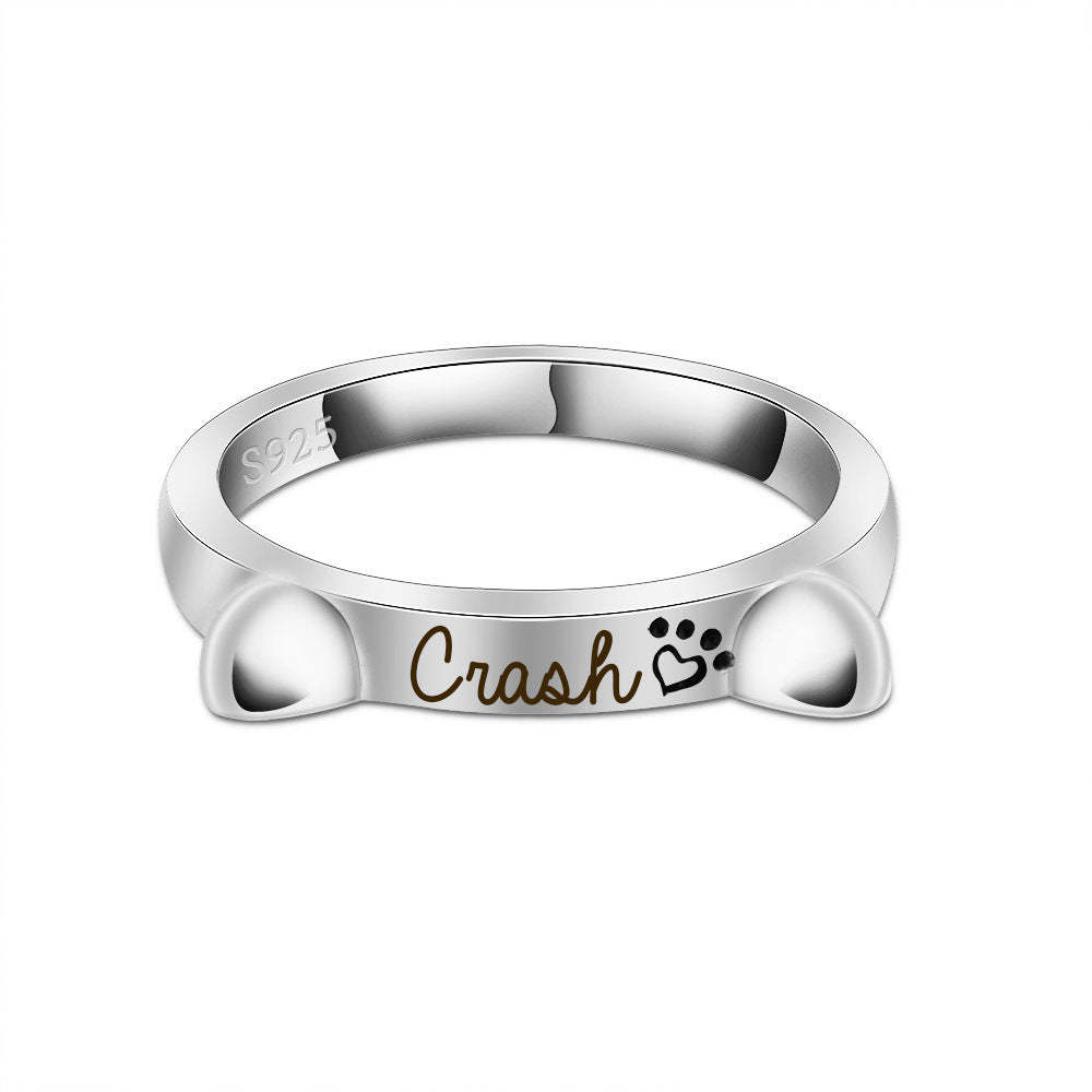 925 Sterling Silver Name Engraved Ear & Bone Shaped Pet Ring
