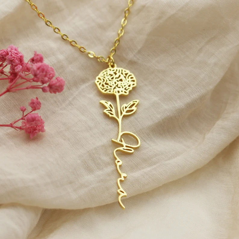 Personalized Name Necklace Birth Flower Custom Family Jewelry Mom's Gift