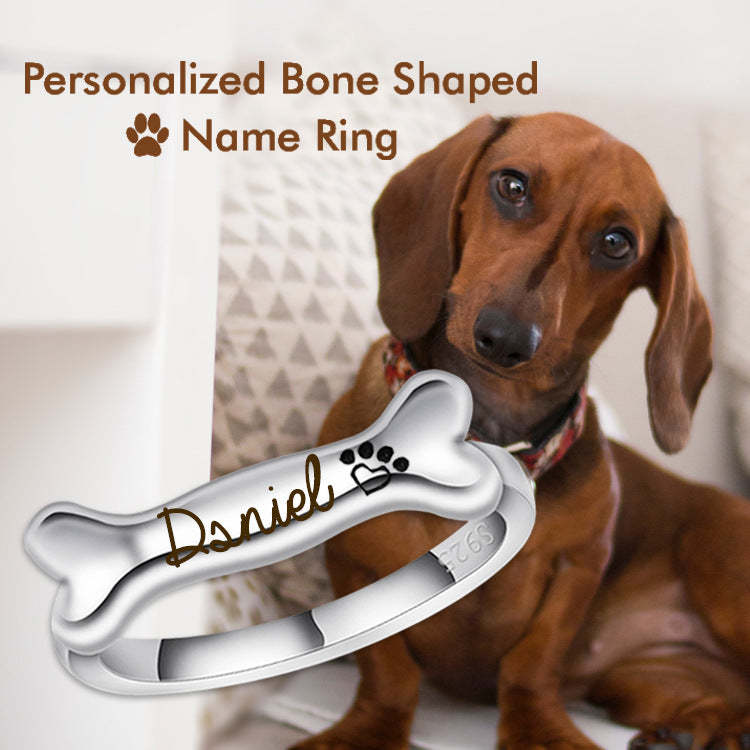 925 Sterling Silver Name Engraved Ear & Bone Shaped Pet Ring