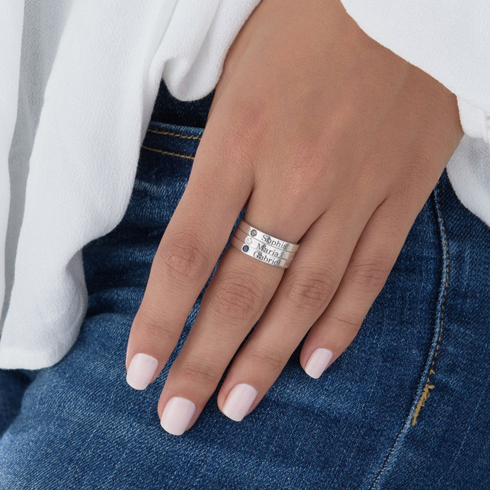 Personalized Name Ring Birthstone Anniversary Gift Family Rings