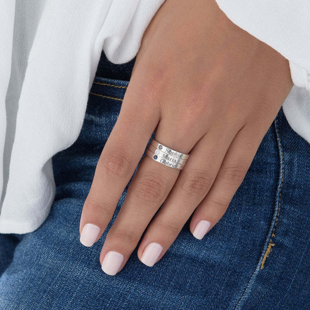 Personalized Name Ring Birthstone Anniversary Gift Family Rings