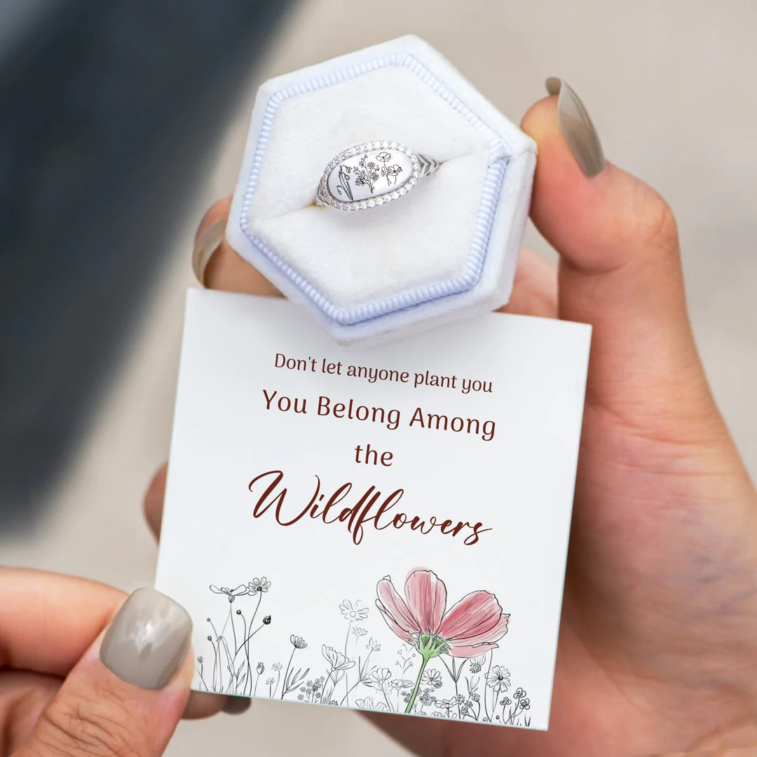 You Belong Among The Wildflowers Sterling Silver Birth Flower Ring