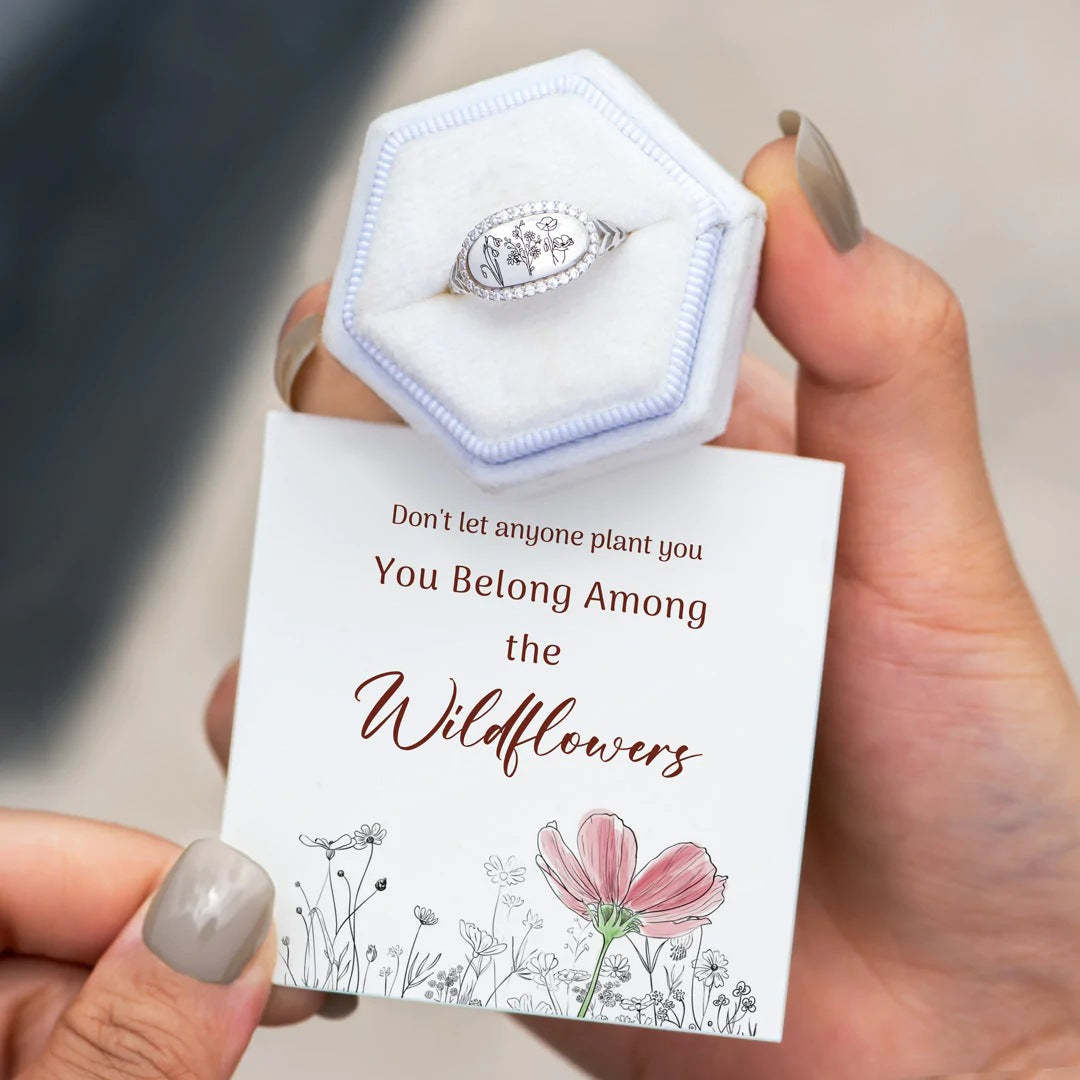You Belong Among The Wildflowers Sterling Silver Birth Flower Ring