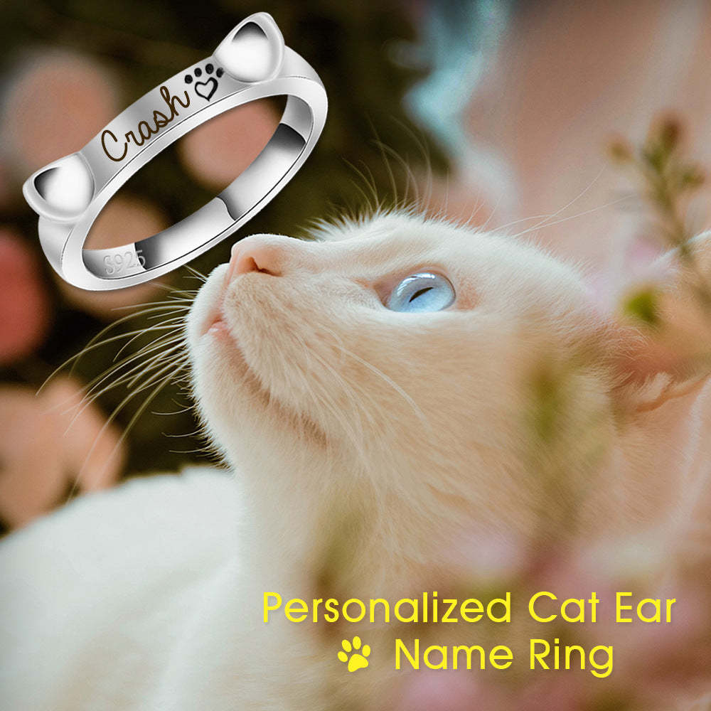 925 Sterling Silver Name Engraved Ear & Bone Shaped Pet Ring