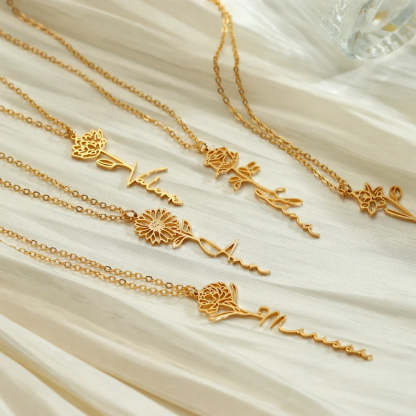 Personalized Name Necklace Birth Flower Custom Family Jewelry Mom's Gift