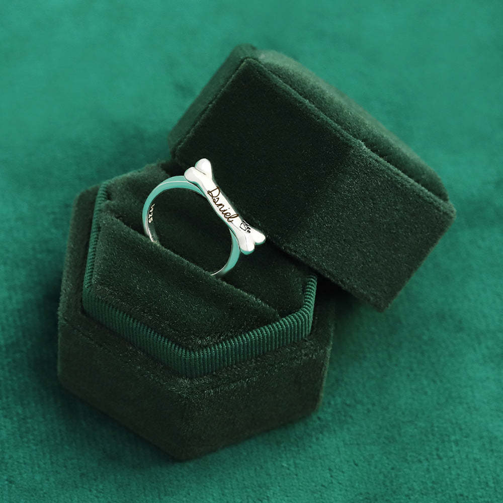 925 Sterling Silver Name Engraved Ear & Bone Shaped Pet Ring