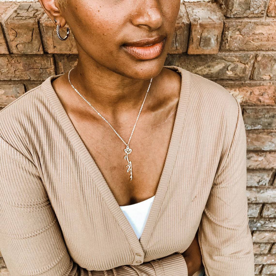 Personalized Name Necklace Birth Flower Custom Family Jewelry Mom's Gift