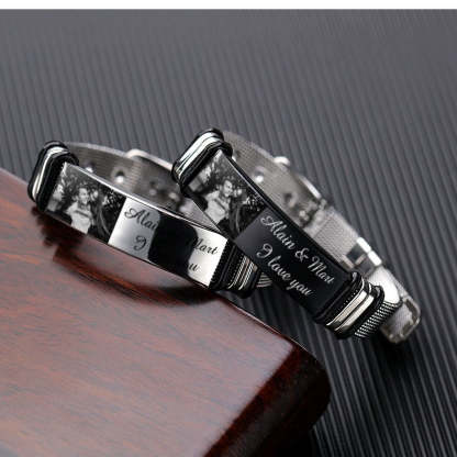Christmas Gift Personalized Men Photo Bracelet Engraved ID Bar Bracelet