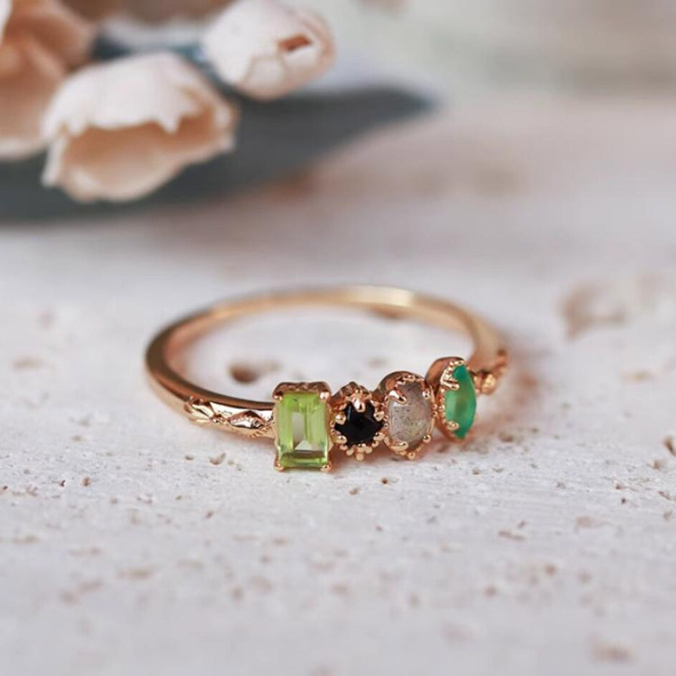 New Arrival Personalized Birthstone Mom's Gift Hand-hammered Ring