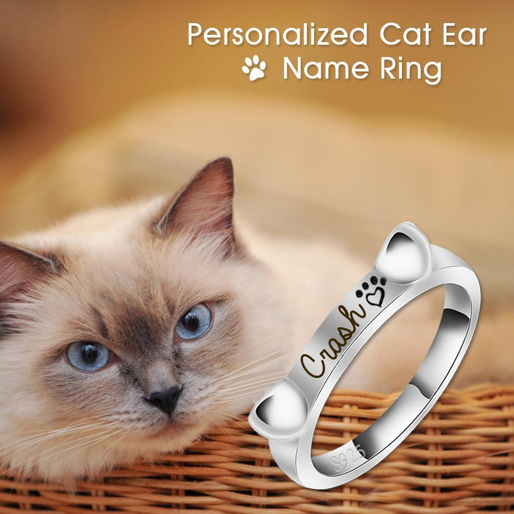 925 Sterling Silver Name Engraved Ear & Bone Shaped Pet Ring
