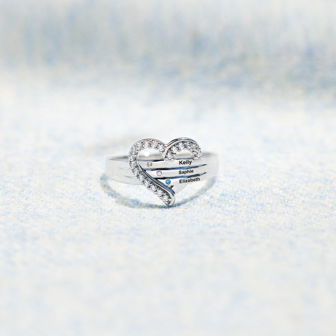 1-5 Names & Birthstones Heart Ring