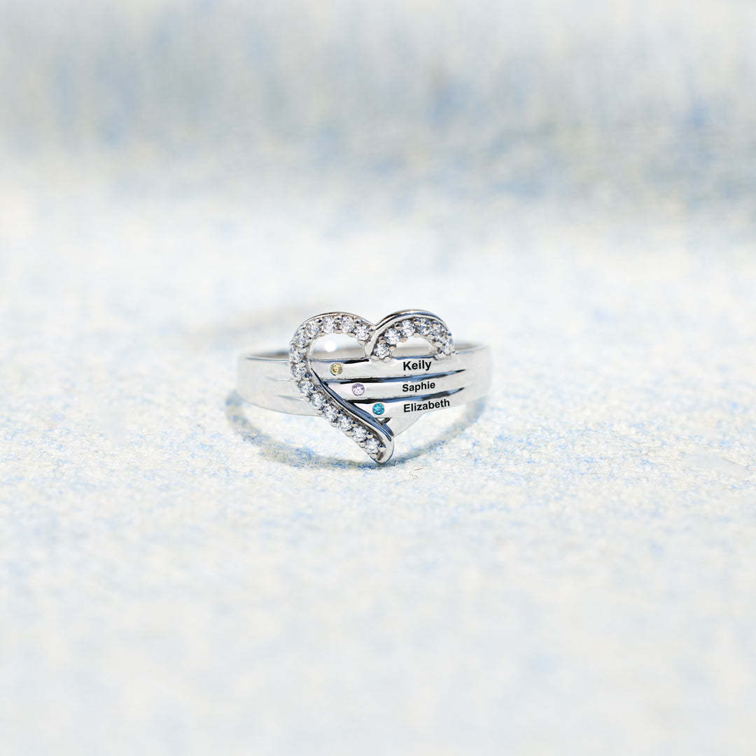 1-5 Names & Birthstones Heart Ring