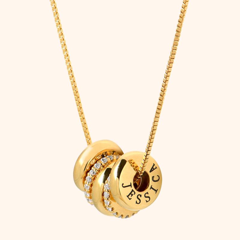 Diamond Family Engraved Pendant Personalized 2-8 Names Necklace