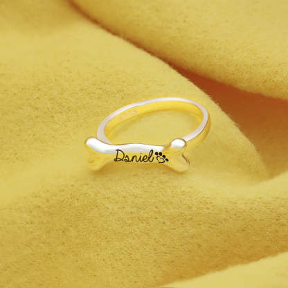 925 Sterling Silver Name Engraved Ear & Bone Shaped Pet Ring