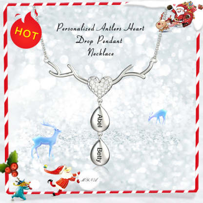 Mother's Day Gift Personalized Antlers Heart Drop Pendant Necklace-Engravingift