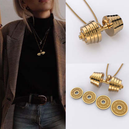 Christmas Gift "You Be Fearless Be Strong" Custom Dumbbell Diamond Name Necklace