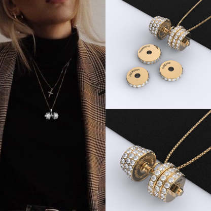 Christmas Gift "You Be Fearless Be Strong" Custom Dumbbell Diamond Name Necklace