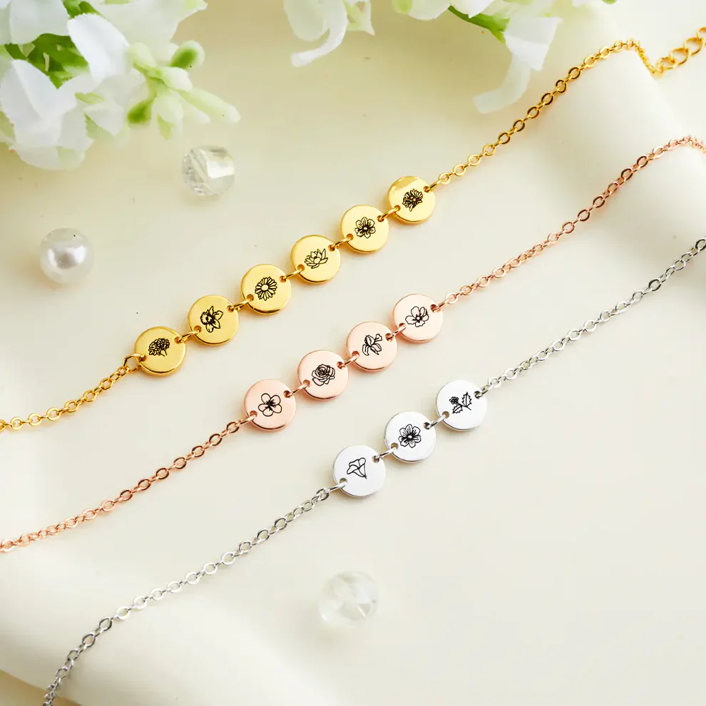 Mom's Gift Birth Flower Bracelet - No Rain No Flowers - Let Her Heart Swell With Pride.