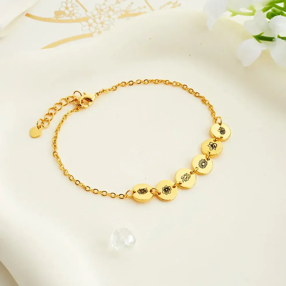 Mom's Gift Birth Flower Bracelet - No Rain No Flowers - Let Her Heart Swell With Pride.