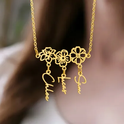 Custom Birth Flower Name Necklace