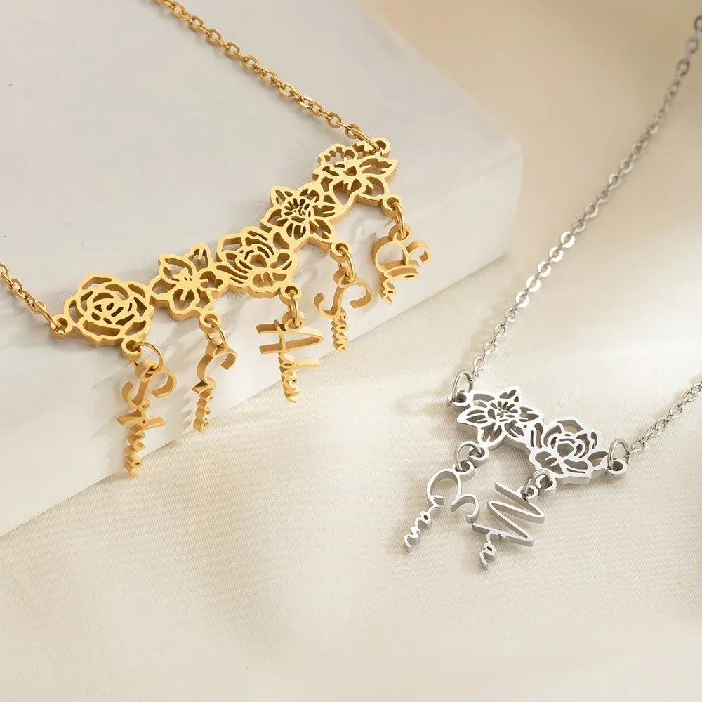 Custom Birth Flower Name Necklace