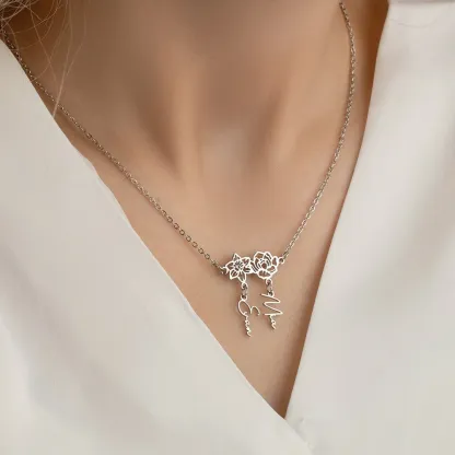 Custom Birth Flower Name Necklace