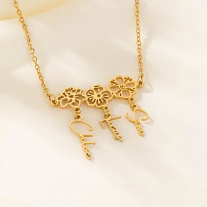 Custom Birth Flower Name Necklace