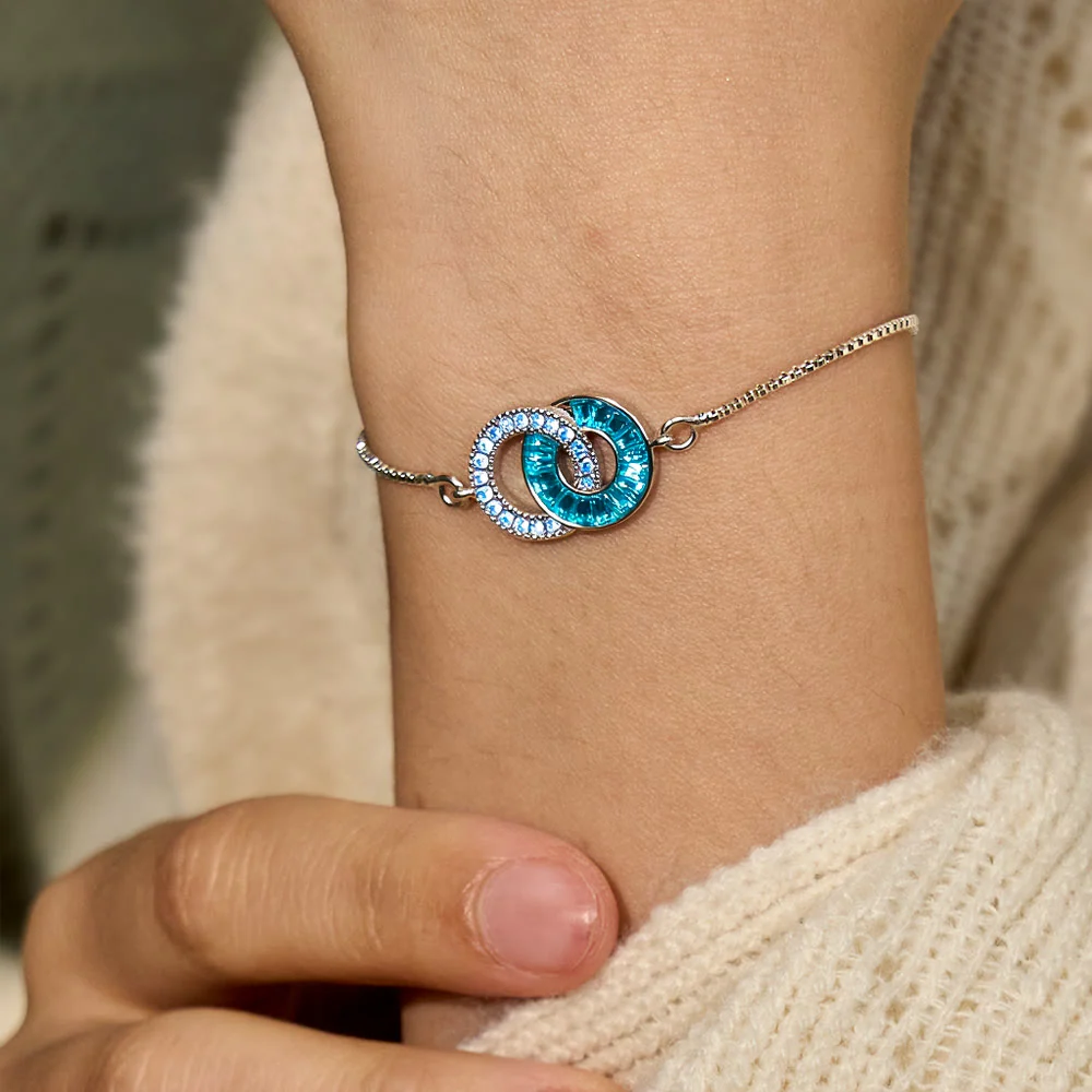 Mother & Daughter Birthstone Unbreakable Bond Linking Circles Bracelet