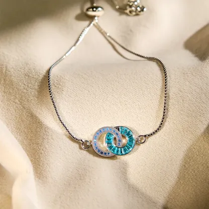 Mother & Daughter Birthstone Unbreakable Bond Linking Circles Bracelet