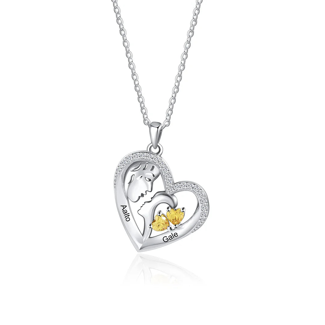 Mother's Day Gift Personalized Mother and Son Heart Necklace Custom 2 Birthstones Pendant Necklace Gift for Mom-Engravingift