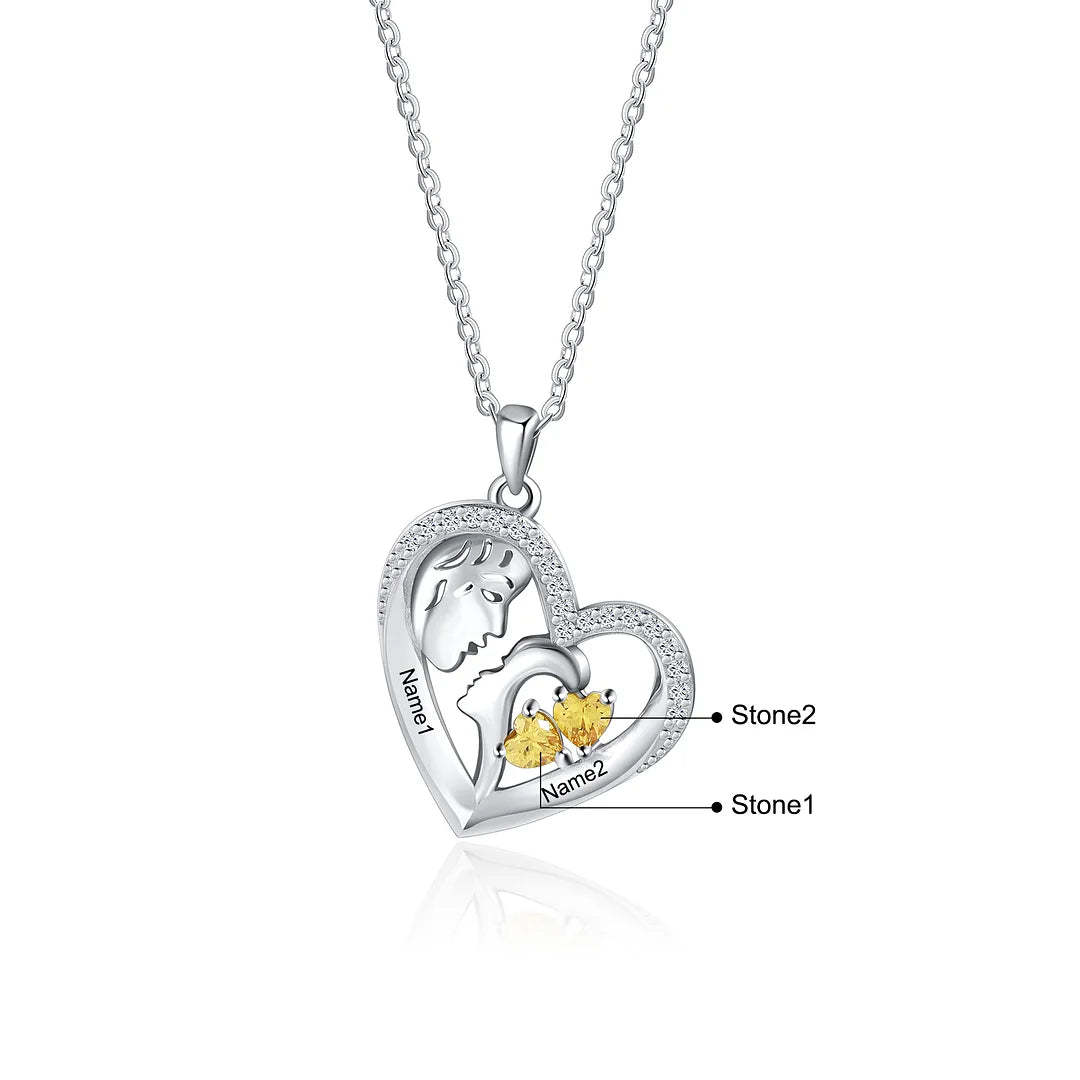 Mother's Day Gift Personalized Mother and Son Heart Necklace Custom 2 Birthstones Pendant Necklace Gift for Mom-Engravingift
