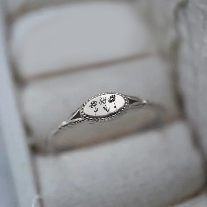 925 Sterling Silver Personalized Birth Flower Ring Wildflower Ring Gif