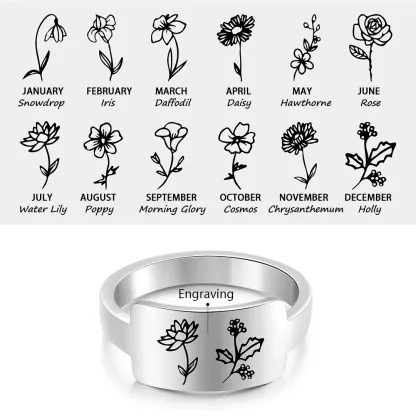 A Mother's Set - 2 in 1 Personalized Birth Flower Ring Holder Name Necklace