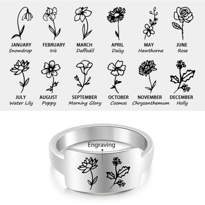 Mom's Gift Personalized Rings Custom Family's Birth Flower Ring