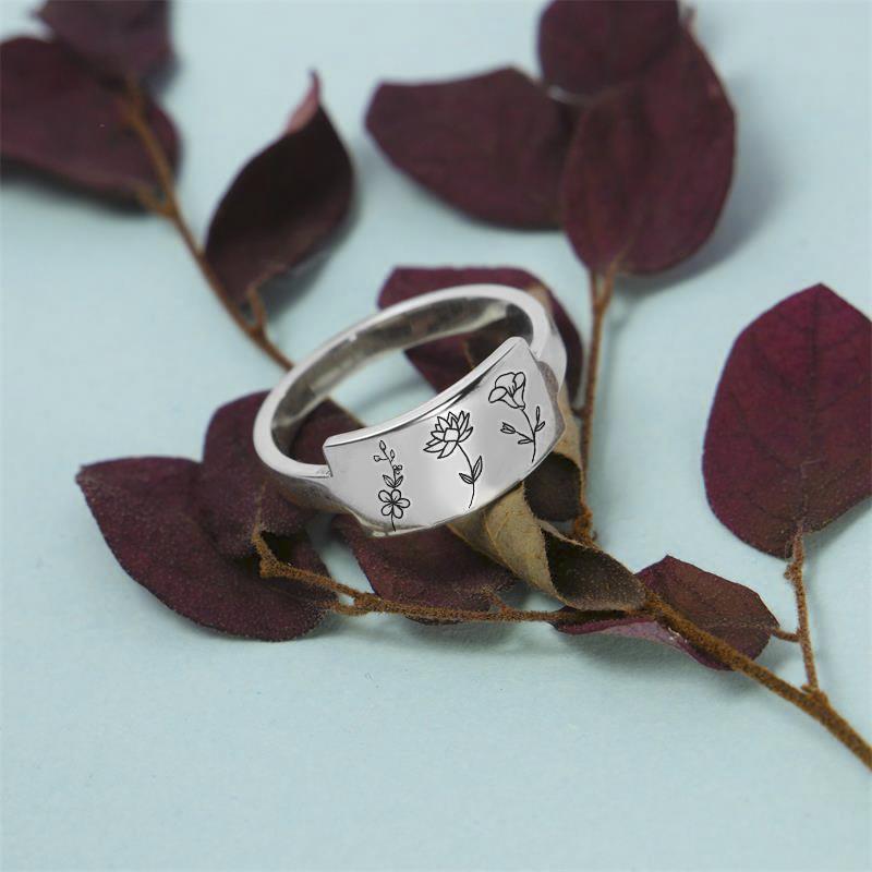 Mom's Gift Personalized Rings Custom Family's Birth Flower Ring