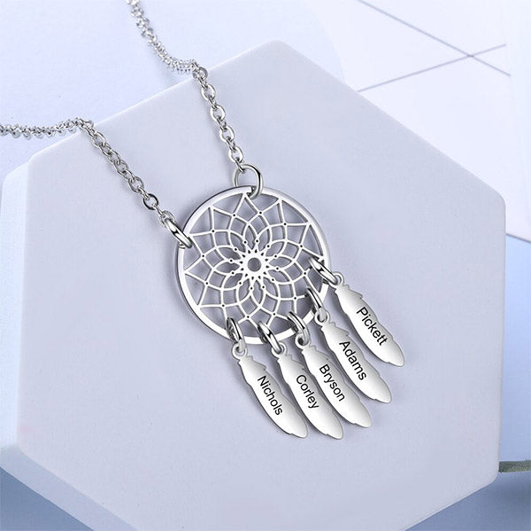 Dream Catcher Necklace Personalized 2-10 Names Mom`s Gift