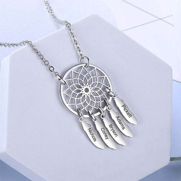 Dream Catcher Necklace Personalized 2-10 Names Mom`s Gift