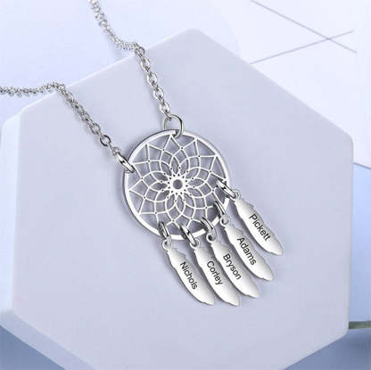 Dream Catcher Necklace Personalized 2-10 Names Mom`s Gift