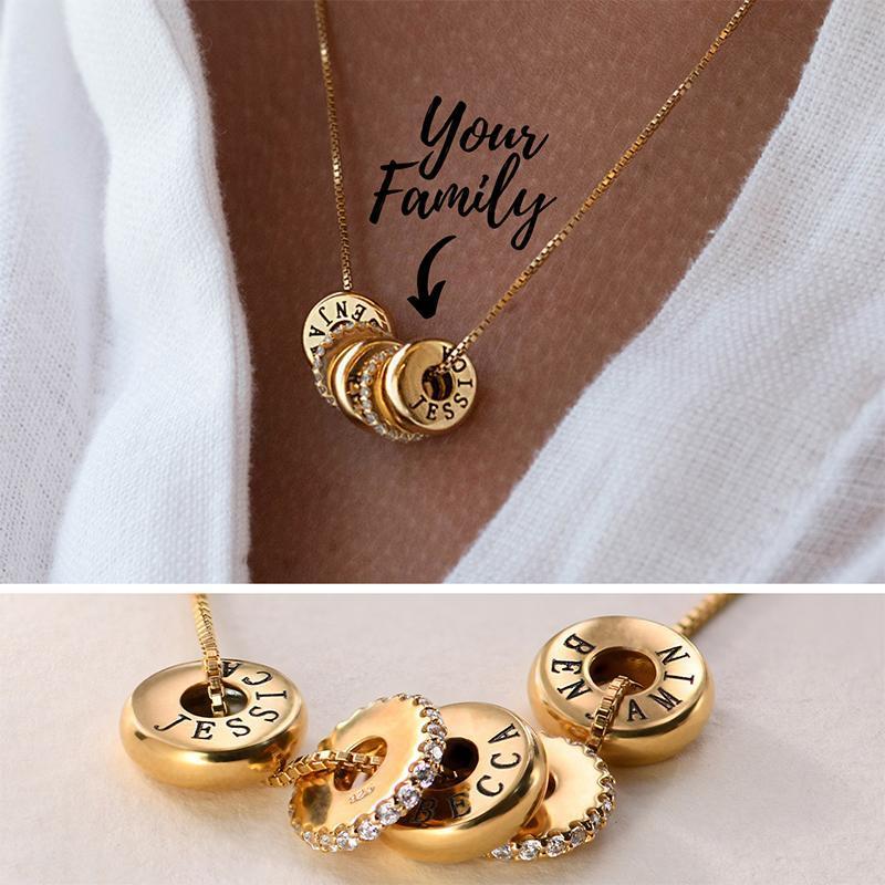 Diamond Family Engraved Pendant Personalized 2-8 Names Necklace