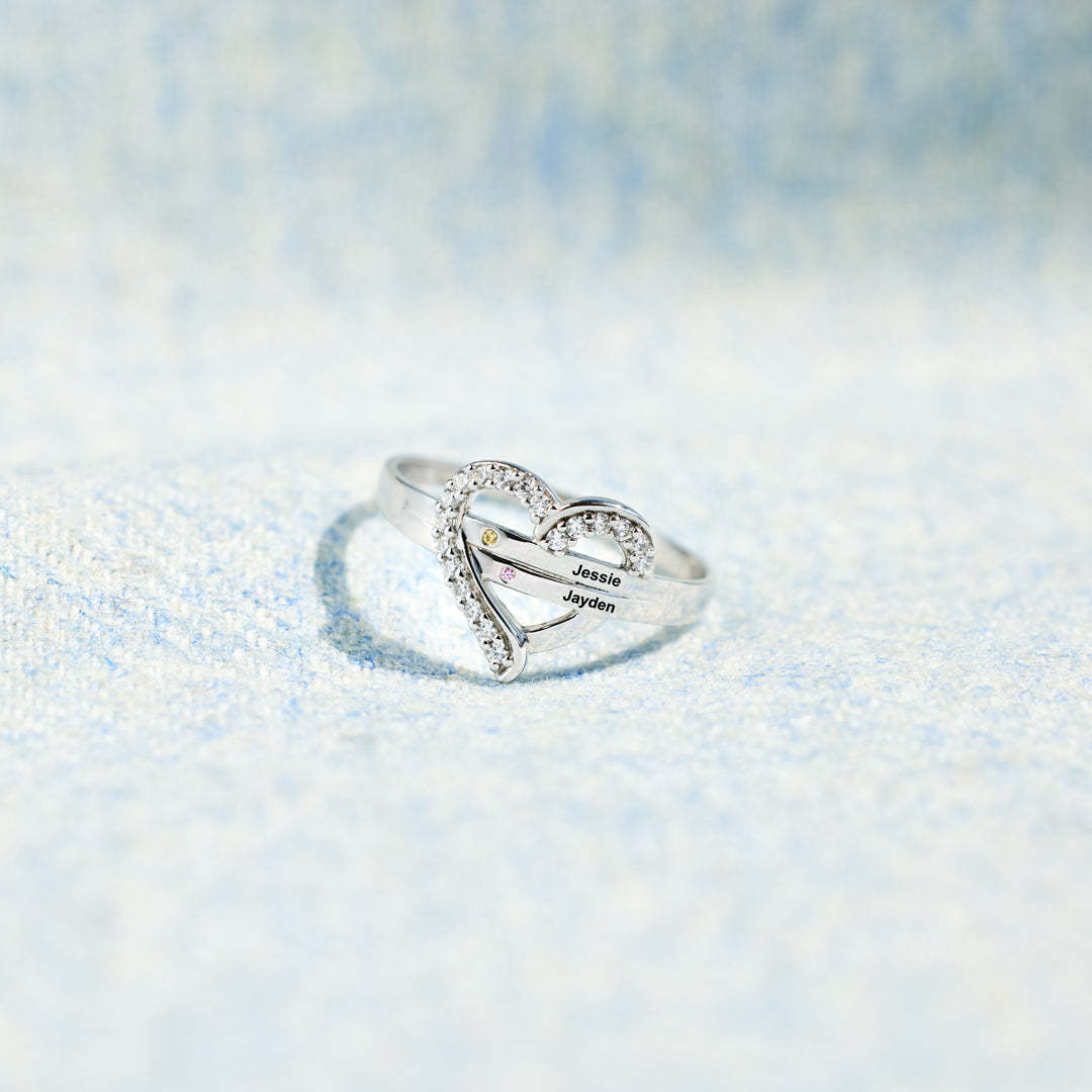 1-5 Names & Birthstones Heart Ring