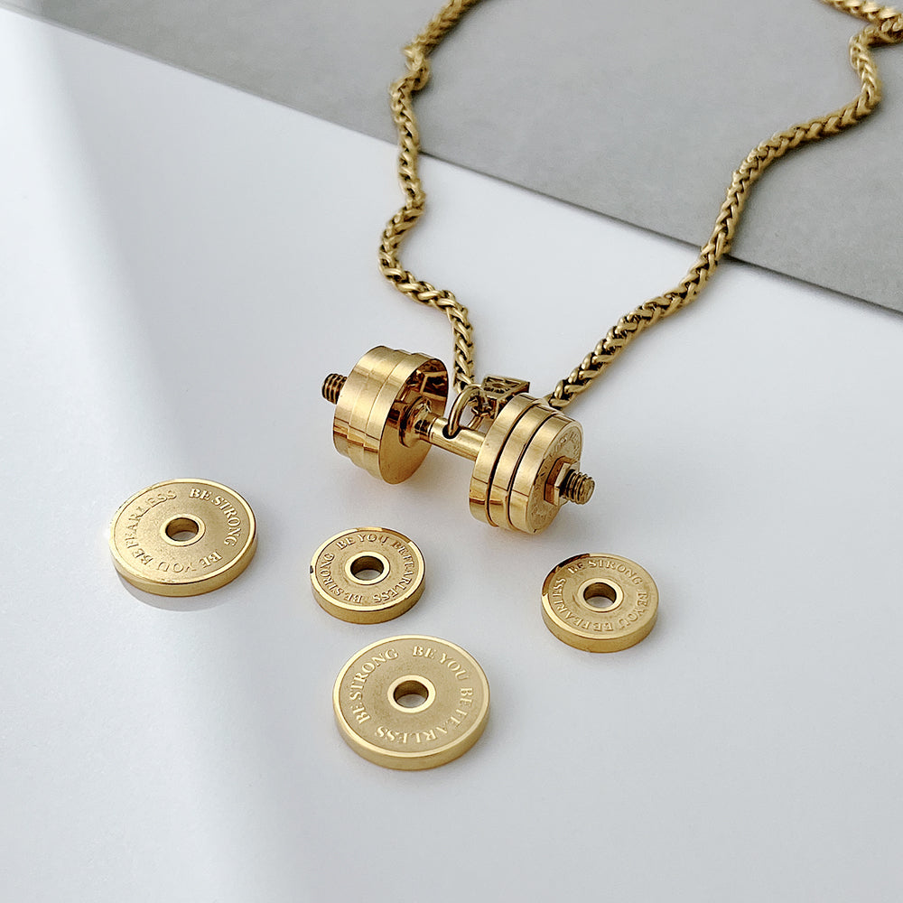 Christmas Gift "You Be Fearless Be Strong" Custom Dumbbell Diamond Name Necklace