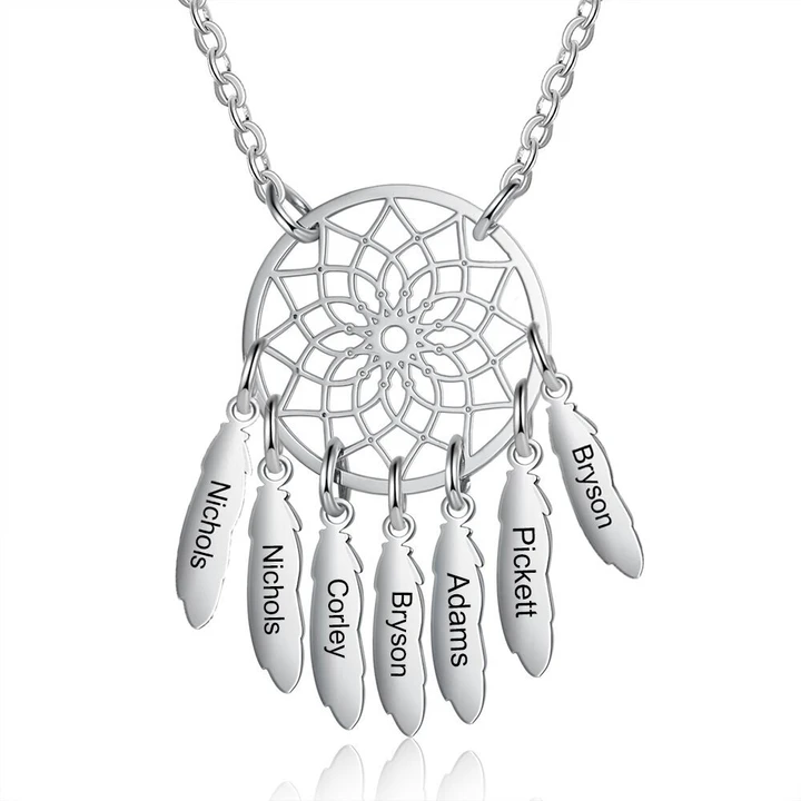 Dream Catcher Necklace Personalized 2-10 Names Mom`s Gift