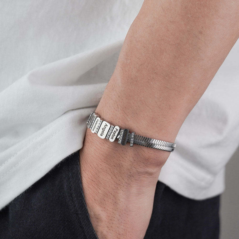 Men's Snake-shaped Chains With Custom Diamond Family Beads