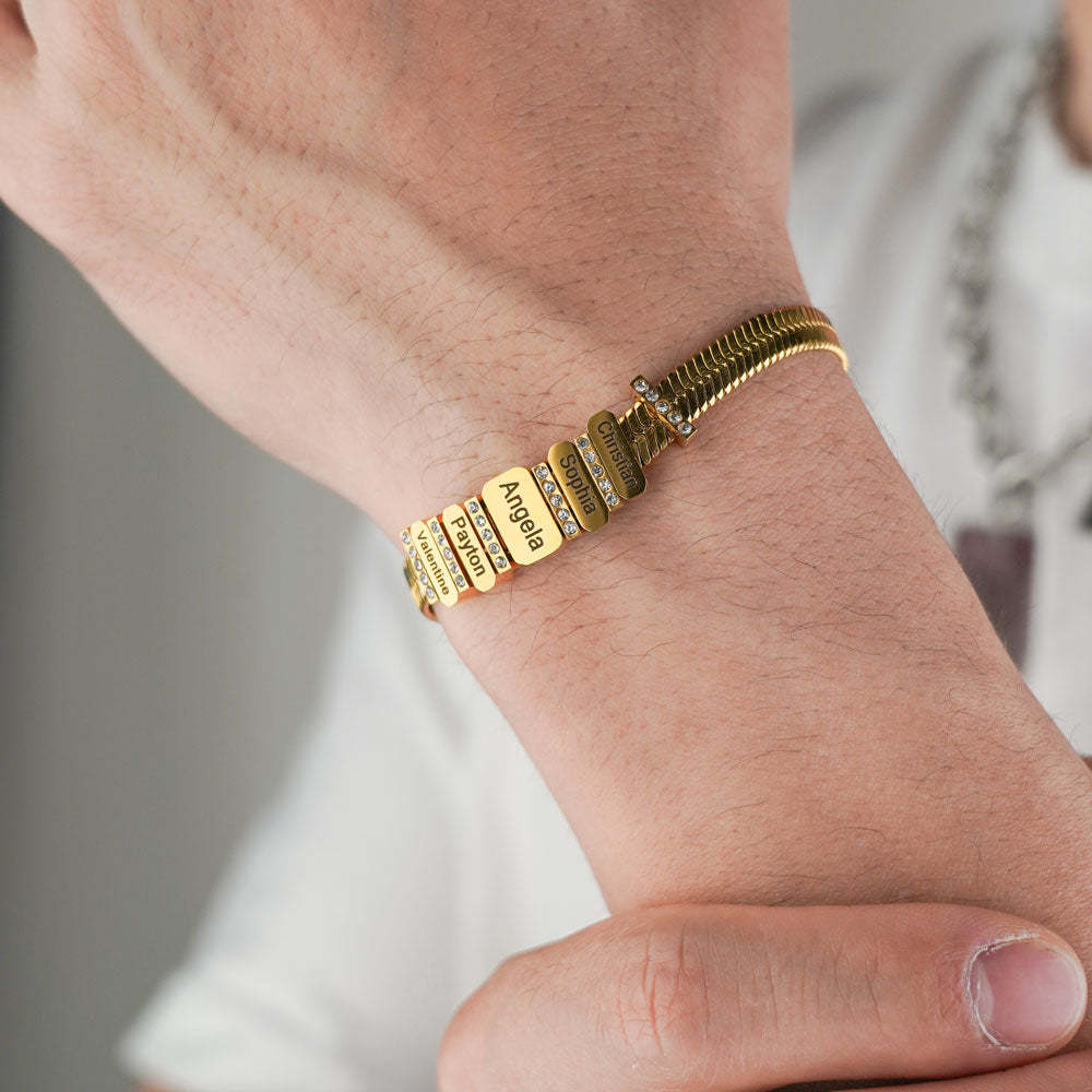 Men's Snake-shaped Chains With Custom Diamond Family Beads