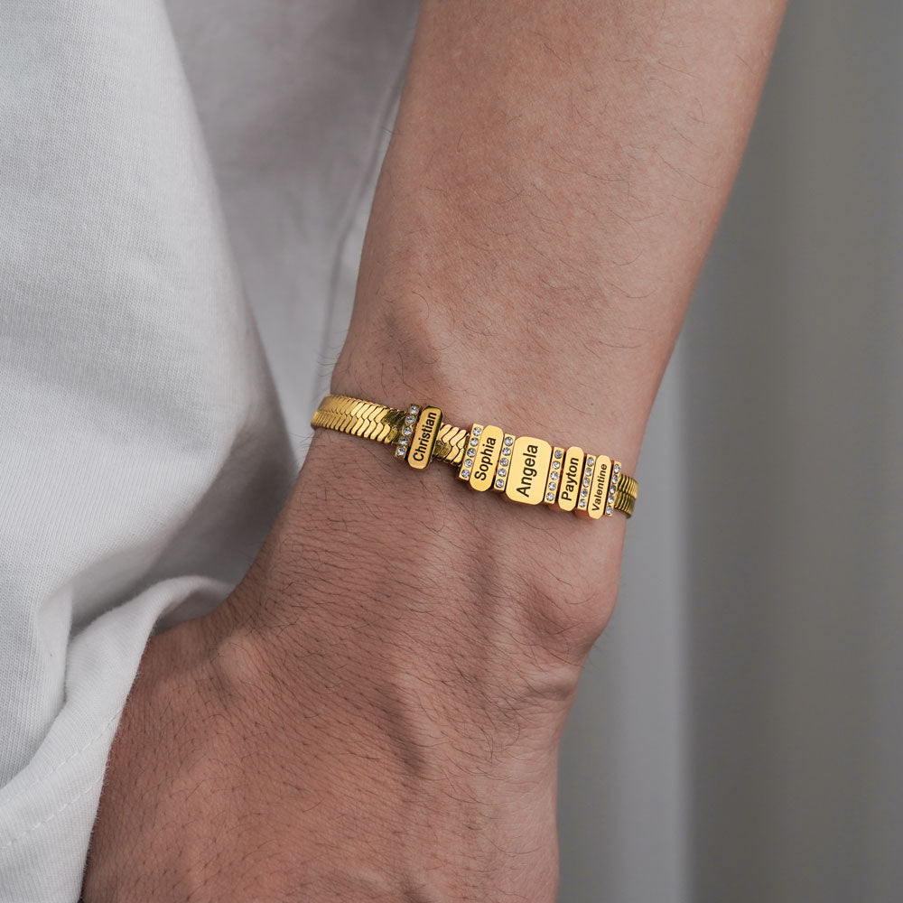 Men's Snake-shaped Chains With Custom Diamond Family Beads