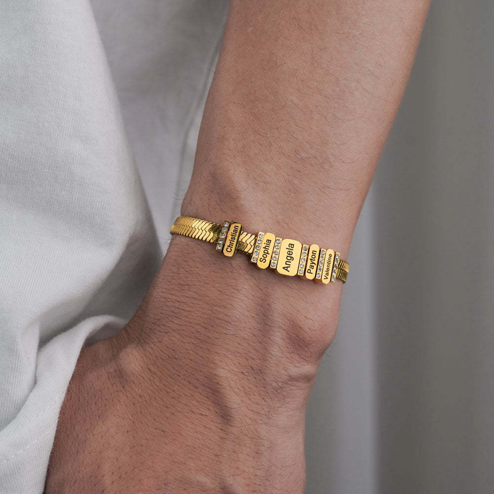 Men's Snake-shaped Chains With Custom Diamond Family Beads