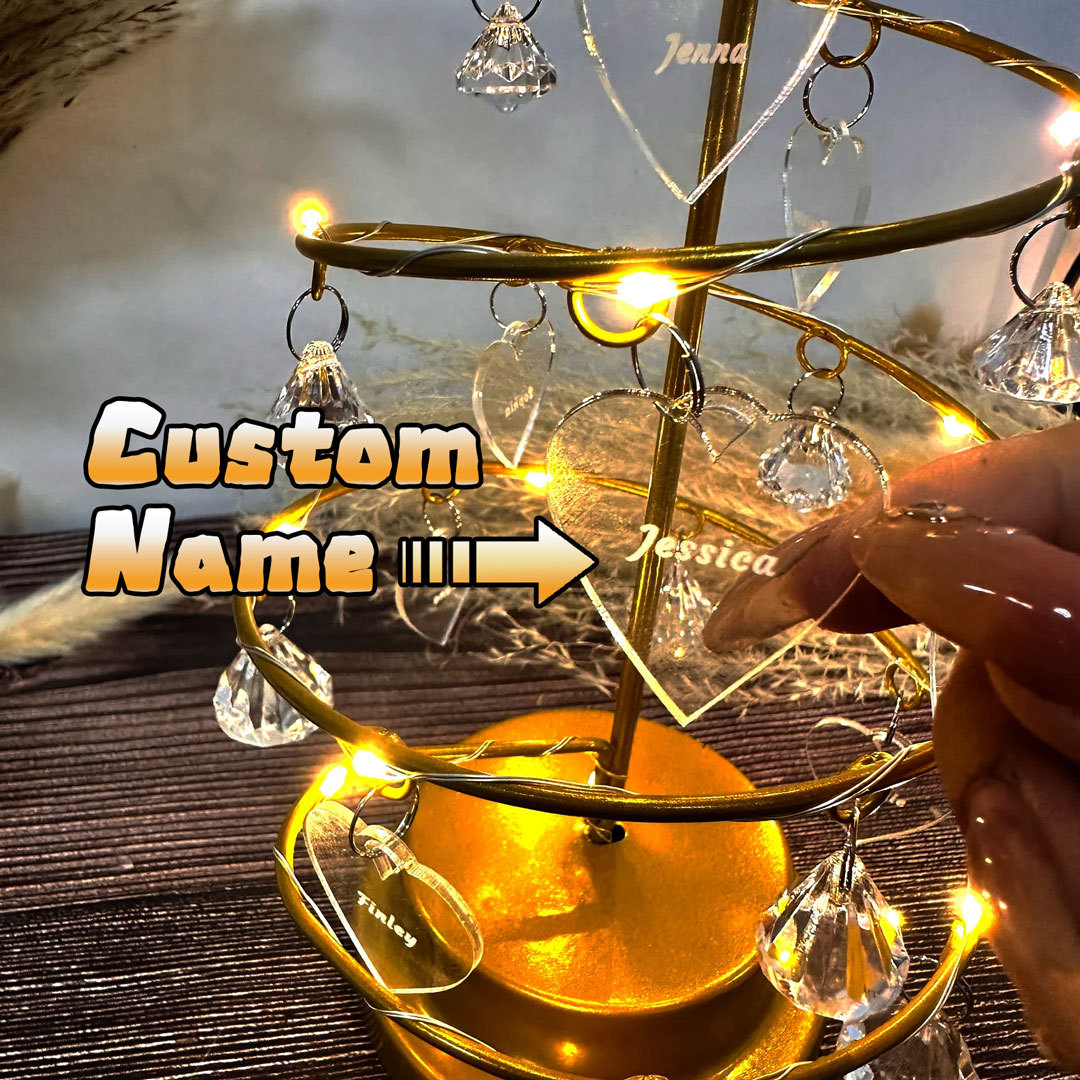 Christmas Gift Custom Family Name Crystal Tree Lights