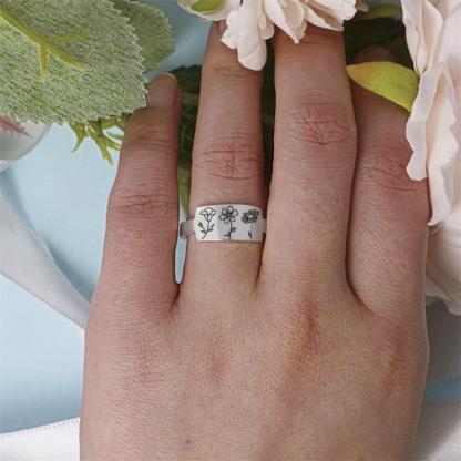 Mom's Gift Personalized Rings Custom Family's Birth Flower Ring