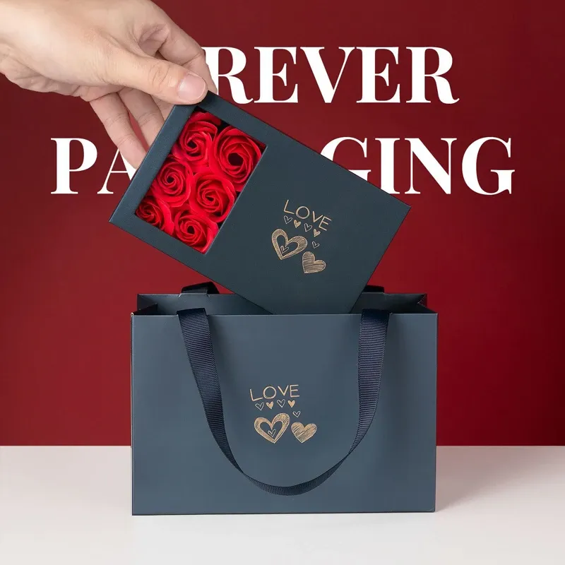 Enchanted Rose Jewelry Box Gift Package Black Pink